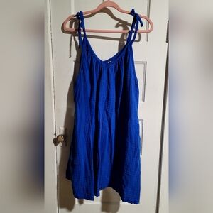 Royal blue swing dress with tie straps.